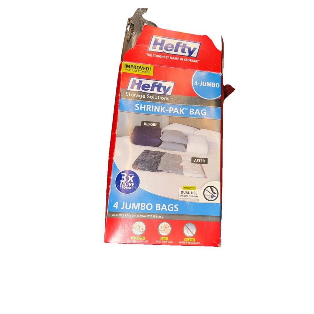 Hefty SHRINK PAK Bag 4 Jumbo Vacuum Storage Bags 48 x 35 In Double Closure Dual